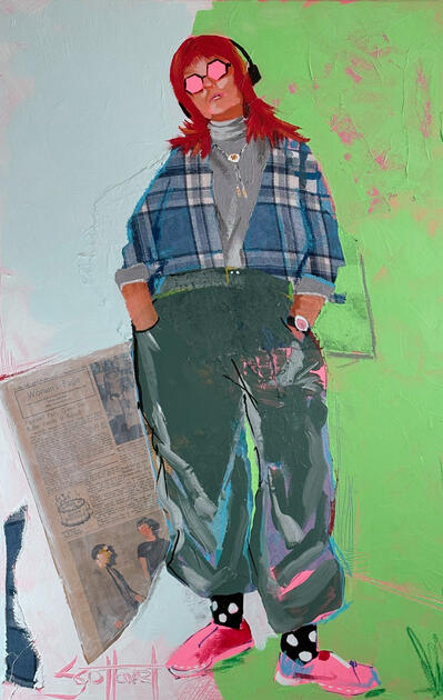 Woman's Paige $1600 Acrylic and paper on canvas. 24 X 36